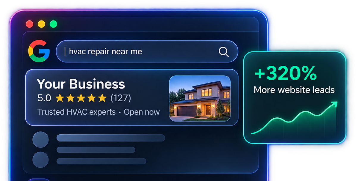 A search for hvac repair near me, with the business shown first and website leads rising