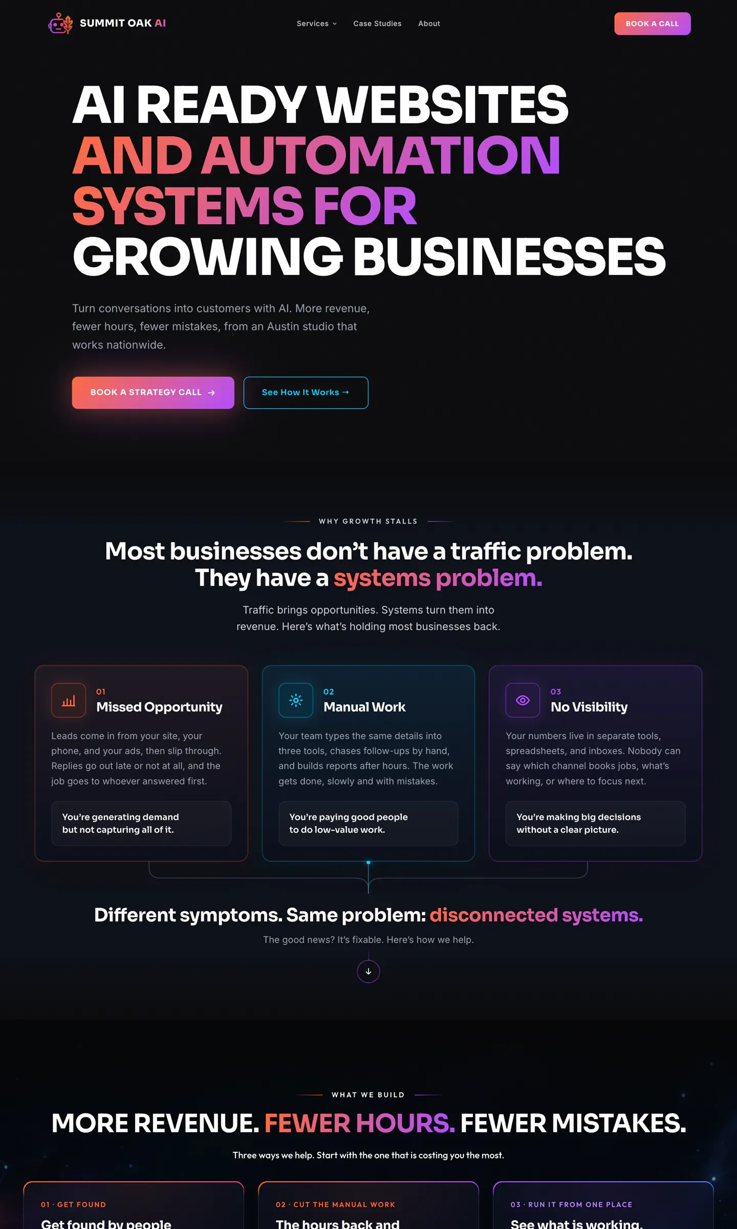 Summit Oak AI home page with its real headlines and copy in place